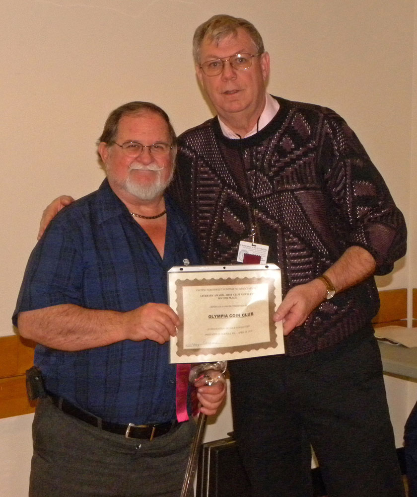 Dennis Reed/Olympia Coin Club - 2016 literary award for club newsletter